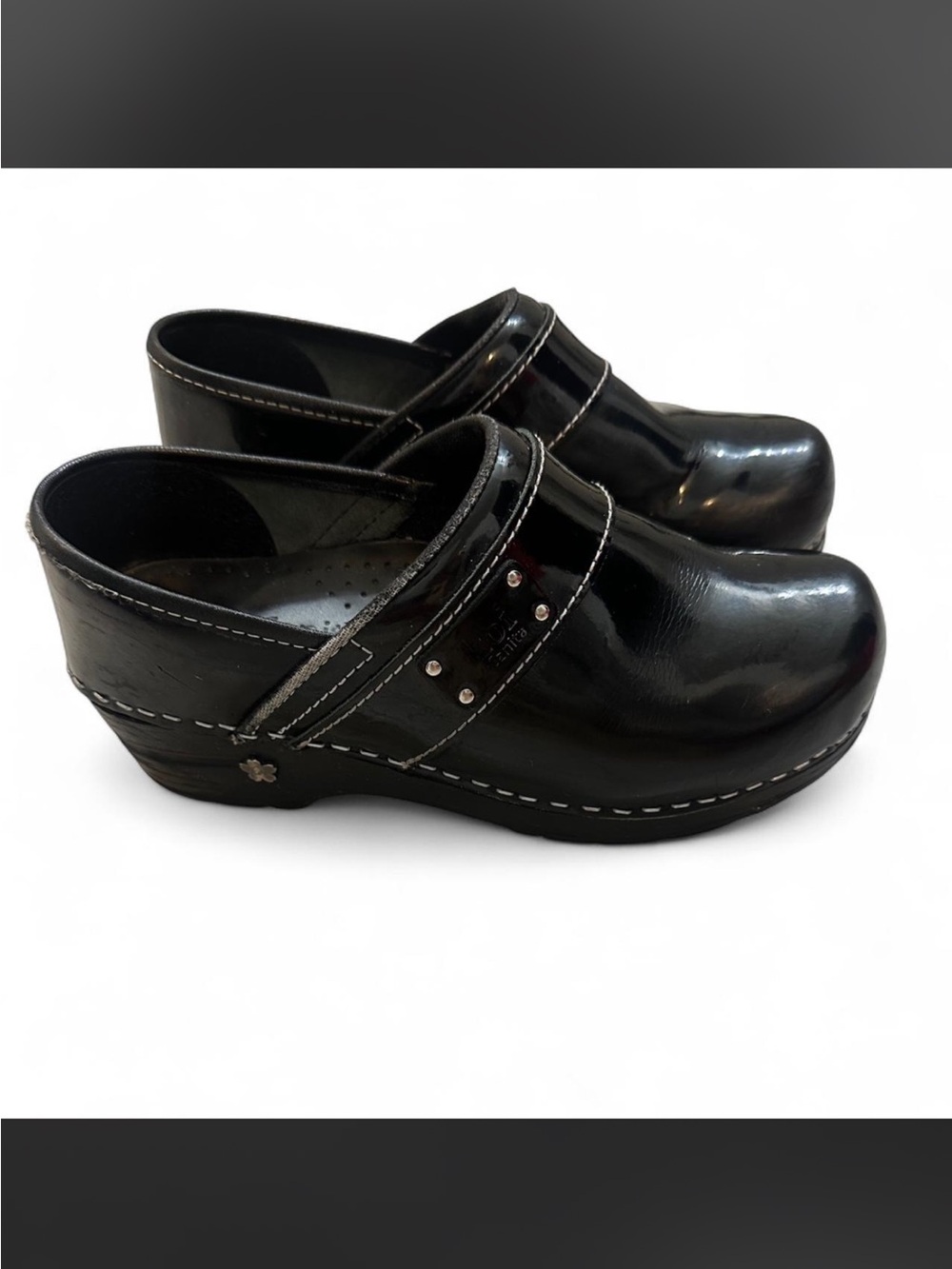 Sanita Black Patent Leather Slip-On Clogs